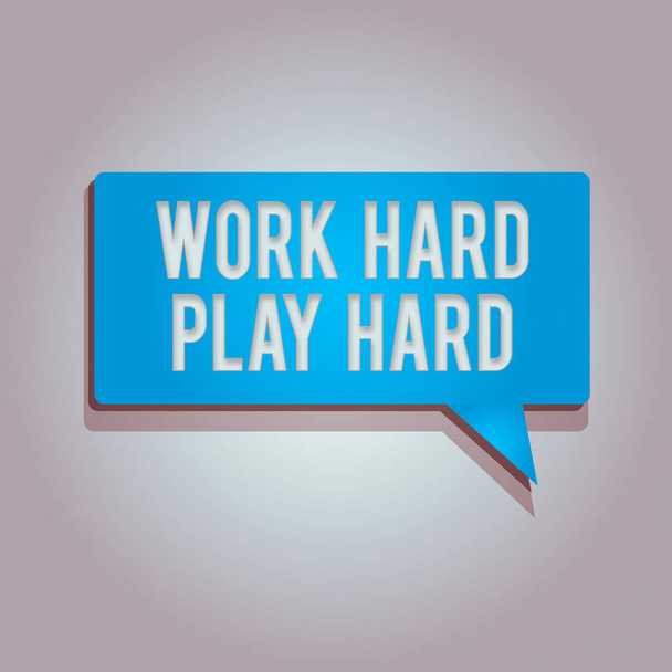 Work Hard Play Hard. Бизнес-концепция для погружения в любое занятие Партия на сорняках Трудолюбивая прямоугольная форма и цвет Halloone Blank Speech Bubble with Shadow
. - Фото, изображение