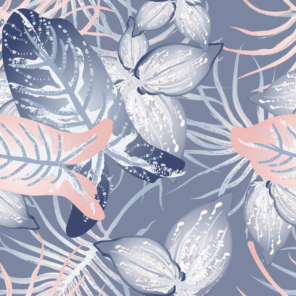 Tropical Leaf Modern Motif. Jungle Print. Foliage Summer - Vetor, Imagem