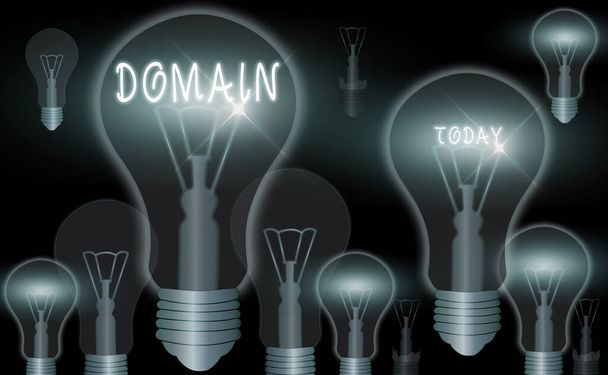 Word writing text Domain. Business concept for identification string that defines a realm of administrative autonomy Realistic colored vintage light bulbs, idea sign solution thinking concept. - Photo, Image