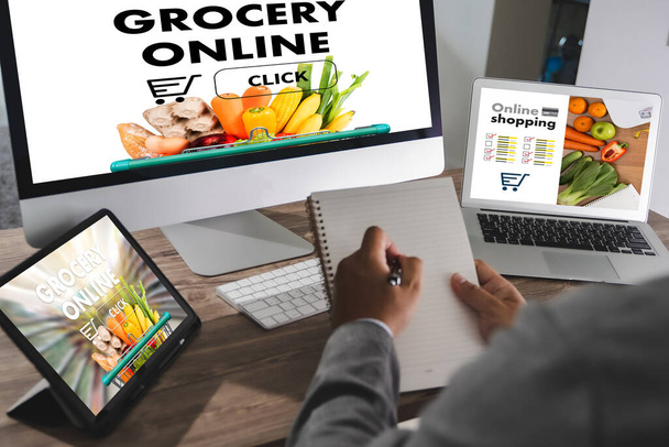shopping groceries on online supermarket for food grocery shop - Foto, Imagem