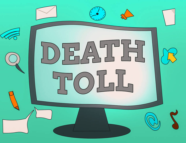 El yazısı Death Toll. Belirli bir hadiseden kaynaklanan ölüm sayısı kavramının anlamı Web Uygulama Yazılım simgeleri Boş Bağlı Bilgisayar İzleyicisini çevreler. - Fotoğraf, Görsel