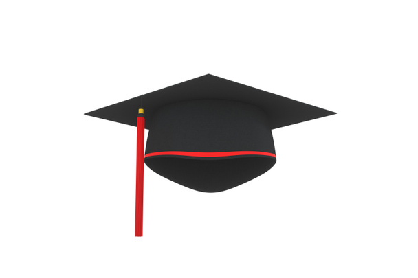Sombrero de graduado con fondo blanco, representación 3d. Dibujo digital informático
. - Foto, imagen