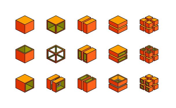 Isometric Cube Geometryczne wypełnione stylu zarysu - Wektor, obraz