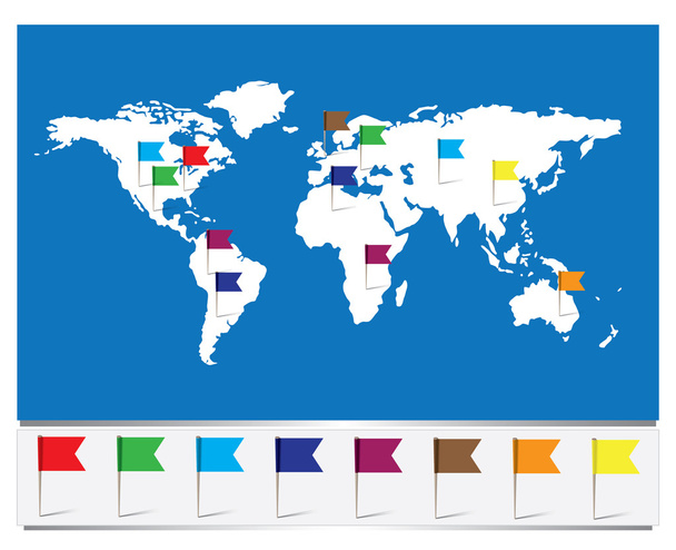 Worldmap with Flag pins - Vector, afbeelding
