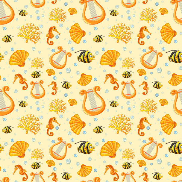 Seamless fairy sea animal cartoon on yellow background illustration - Vetor, Imagem