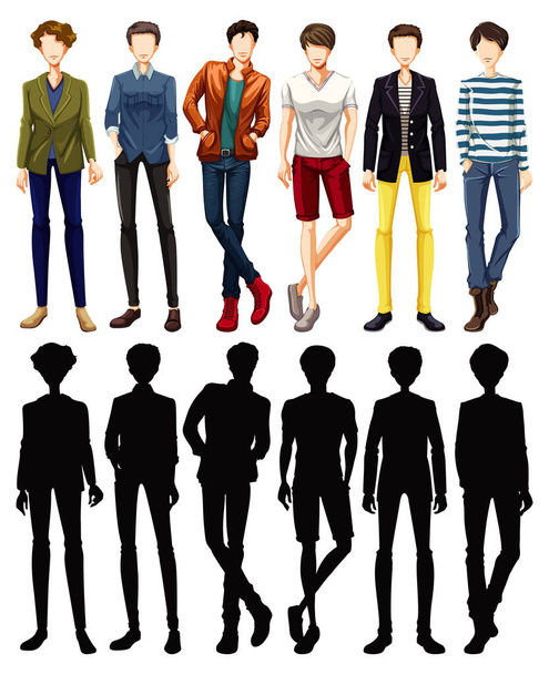 Набор мужских персонажей с иллюстрацией силуэта
 - Вектор,изображение