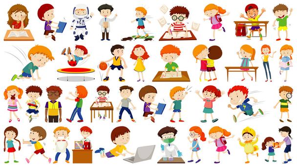 Conjunto de niños lindos ilustración de personajes de dibujos animados - Vector, imagen