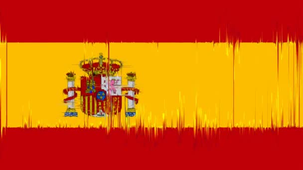 Interferences on SPAIN FLAG background, pixelated effect, Spanish damages screen, bad reception, problems, computer bug animation broadcasting, loop, copy space - Footage, Video