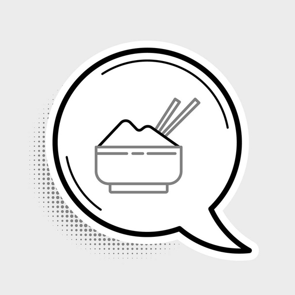 Лінія Райс у чаші з іконою палички ізольованою на сірому фоні. Традиційна азіатська кухня. Кольорові контури концепцій. Вектор. - Вектор, зображення