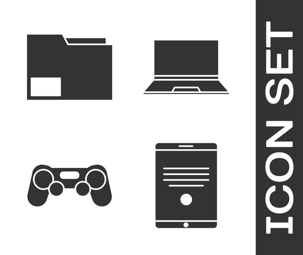 Tablet, Document mappa, Gamepad és Laptop ikon beállítása. Vektor. - Vektor, kép