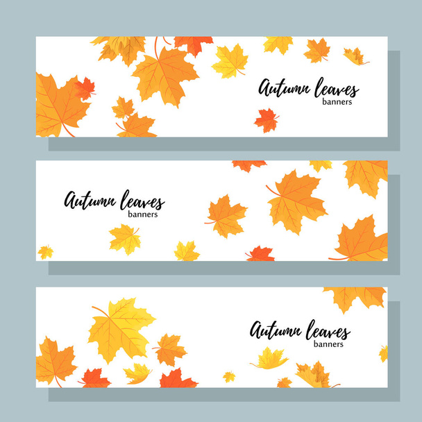 Ensemble de trois bannières horizontales avec feuilles d'érable d'automne. Collection de modèles pour les ventes d'automne avec texte. EPS vectoriel 10 - Vecteur, image