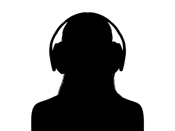 woman with long hair in headphones - Фото, изображение