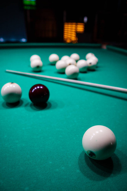 The game of Russian billiards. Billiard balls on gaming table. - Фото, изображение