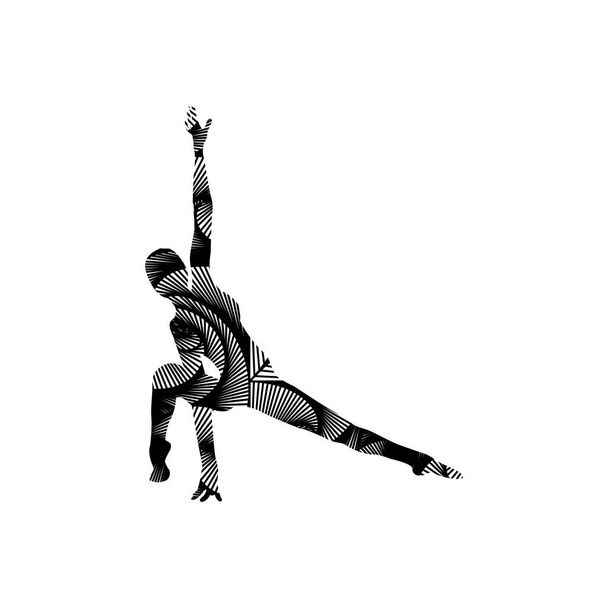 Silhueta de uma menina fazendo dança moderna, fitness, ioga, ginástica, cordel, balé decorado com um padrão em um fundo branco. Ilustração vetorial
 - Vetor, Imagem