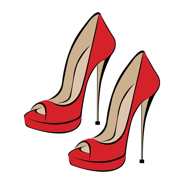 illustrazione vettoriale di scarpe rosse femminili sui talloni - Vettoriali, immagini