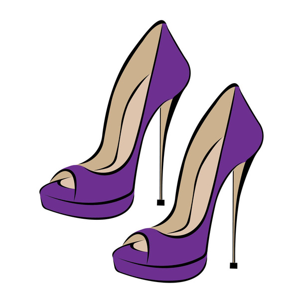 векторная иллюстрация женской фиолетовой, фиолетовой обуви на каблуках
 - Вектор,изображение