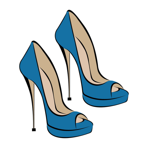 vector illustration of female blue shoes on heels - Vector, Image