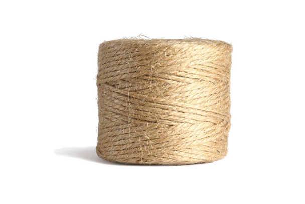 Roll of Hemp Rope Standing on White Background - Photo, Image
