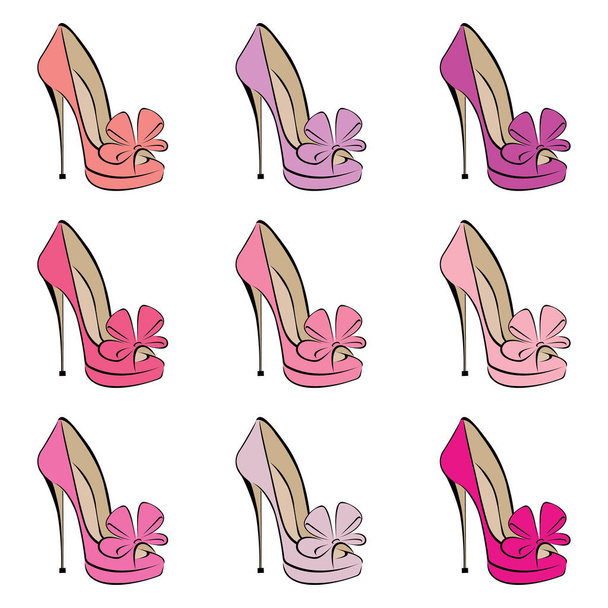 illustration vectorielle de femmes violettes, chaussures violettes sur talons - Vecteur, image