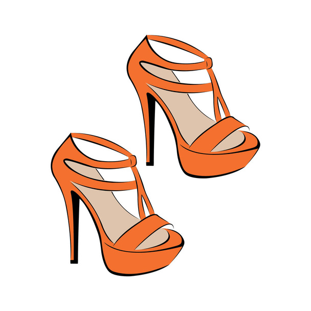 illustration vectorielle de chaussures de couleur orange femelle talons - Vecteur, image