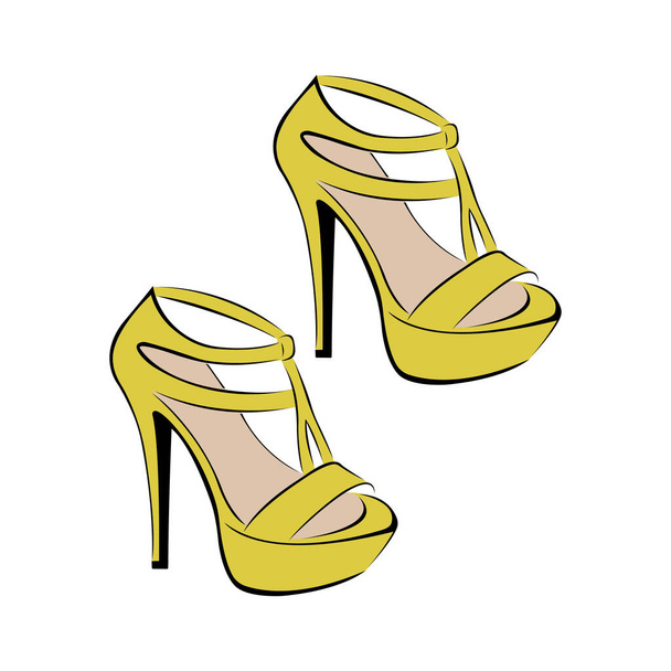 illustrazione vettoriale di scarpe gialle femminili sui talloni - Vettoriali, immagini