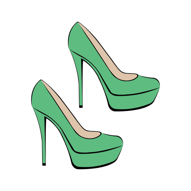 vector illustration of female green shoes on heels - Vector, Image