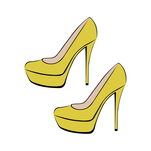 vector illustration of female yellow shoes on heels - Vector, Image