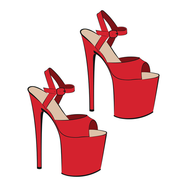 vector illustration of female red shoes  on heels - Vector, Image