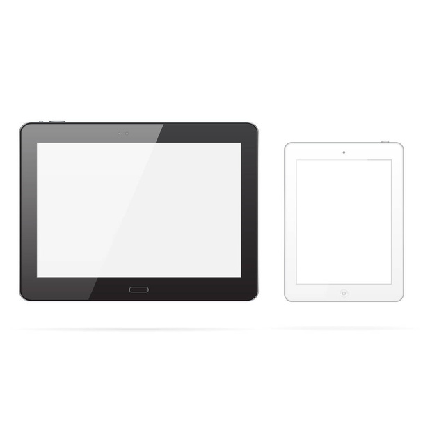 Tabletta számítógépek ezüst, szürke és fekete, fehér, szerkeszthető képernyővel minden design. Reális vektor illusztrációja kiváló minőségű - Vektor, kép