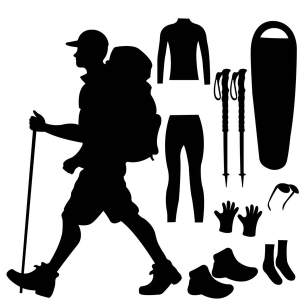 vector illustratie van man wandelaar in avontuur - Vector, afbeelding