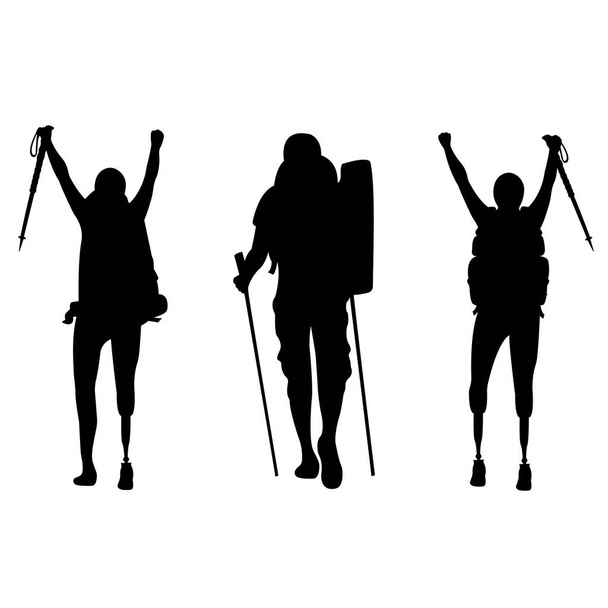 set, vector silhouettes of group of sportive people, legs prosthesis - Vector, Image