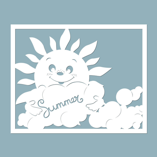 vector, laser-beam cutting, clouds, sun. Template Greeting card. laser cut. summer - Vector, Image