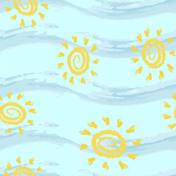 Sun seamless pattern background. flat vector illustration. Sun with ray sign symbol pattern. - Vetor, Imagem