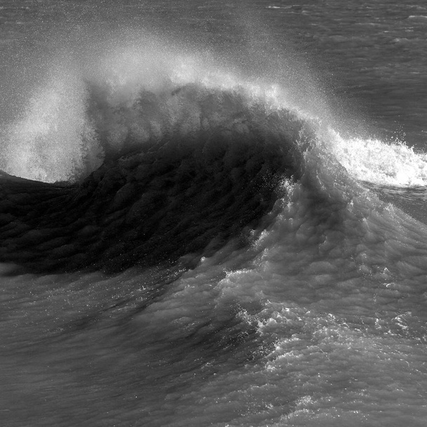 Superbe image de vagues individuelles se brisant et s'arrêtant lors d'une violente tempête venteuse en noir et blanc avec de superbes détails - Photo, image