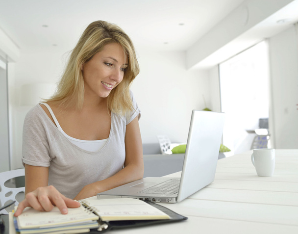 Saleswoman working with laptop - Foto, Imagen