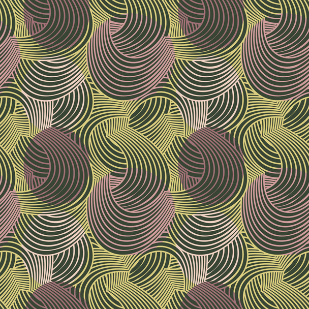 Abstract seamless floral pattern created of dense geometric flowers in dark green, yellow and pink. Great for fabric and wallpaper. - Vector, Image