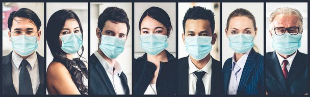 Různí lidé s obličejovou maskou chráněni před Coronavirem nebo COVID-19 foto soubor v banneru koncept osoby bojující 2019 koronavirová choroba COVID-19 pandemická epidemie. - Fotografie, Obrázek