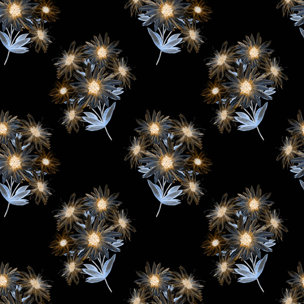 Цветочный бесшовный рисунок с красивыми цветущими ромашками. Акварельный цветок. Летняя открытка
.  - Фото, изображение