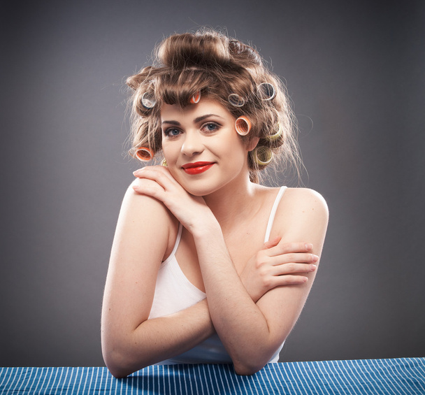 Woman with curler - Photo, Image