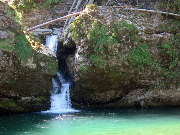 下流の滝Giessenfall (Der Untere Giessenfall oder Kleiner Giessenfall fall)は、スイス、サンガレン州(スイス)のオベルトッゲンブルク地方にあります。) - 写真・画像