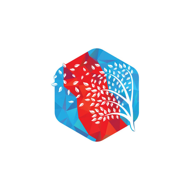 Σχεδιασμός λογότυπου δέντρου με φύλλα εικονίδιο στοιχεία της επιχείρησης πρότυπο. άνεμος φυσάει μέσα από φύλλα. θέματα φύσης ή περιβάλλοντος ή οικολογικής έννοιας - Διάνυσμα, εικόνα