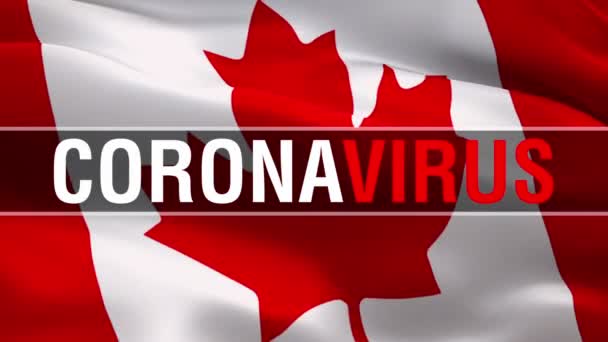 Corona virus text on Canadian flag Toronto waving in wind video footage Full HD. Realistic Canadian Flag background. Canada Flag North America Looping Closeup Full HD 1920X1080 for film,news  - Footage, Video