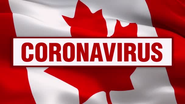 Coronavirus Texto en el video de la bandera canadiense ondeando en el viento. Fondo realista de la bandera canadiense de Toronto. Fondo concepto de virus Corona en Canadá Bandera Looping Primer plano 1080p Full HD 1920X1080 metraje - Metraje, vídeo