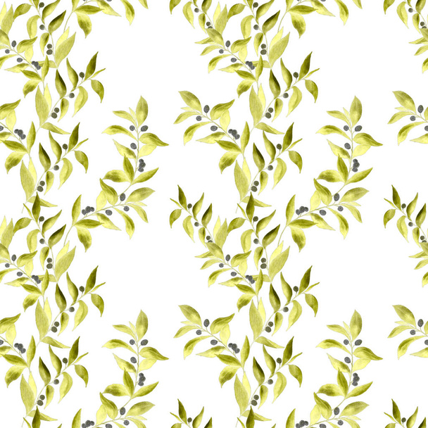 Watercolor seamless pattern with green branches. Bright neon summer or spring print for any purposes. Vintage natural pattern. Organic background. - Foto, imagen