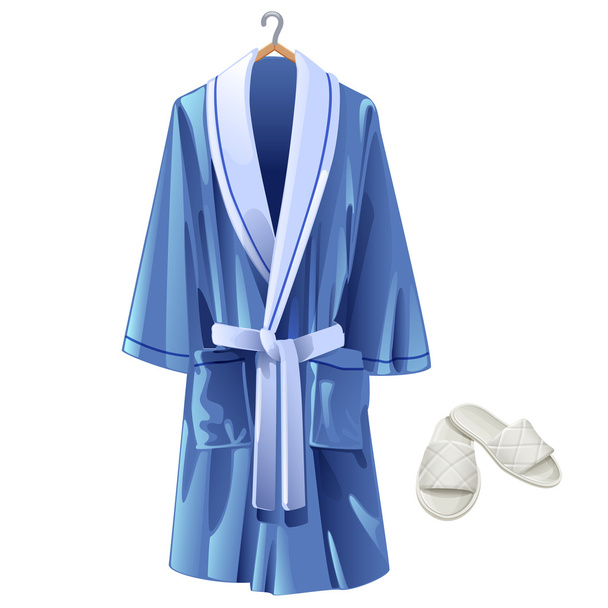 Vector blue bathrobe and white slippers - Vector, Image