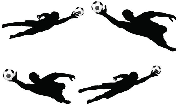 představuje siluety hráči fotbalu ve vzduchu skákání pozici - Vektor, obrázek