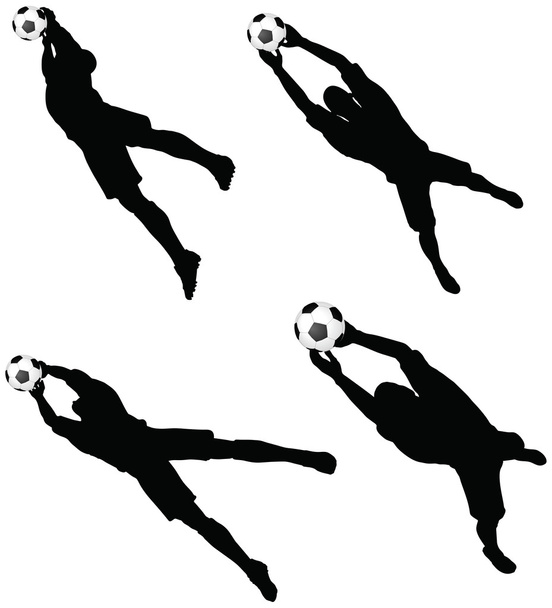 пози футболістів силуетів в позиції стрибків повітря
 - Вектор, зображення