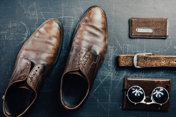 Brown leather accessories, shoes strap - Valokuva, kuva