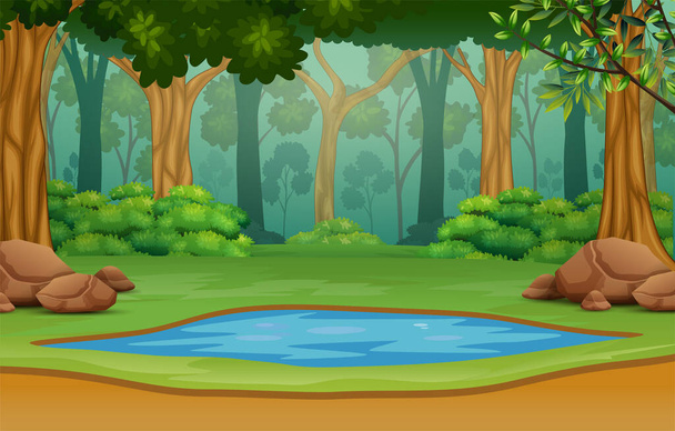 Malý rybníček uprostřed lesa - Vektor, obrázek