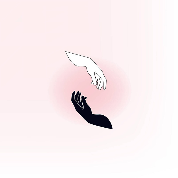 illustration of 2 hands. Black and white. No racism poster - Вектор,изображение